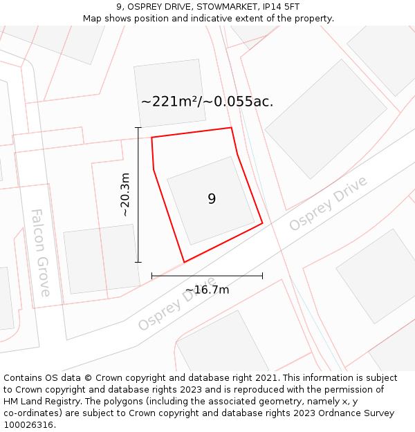 9, OSPREY DRIVE, STOWMARKET, IP14 5FT: Plot and title map