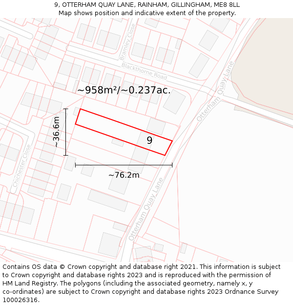 9, OTTERHAM QUAY LANE, RAINHAM, GILLINGHAM, ME8 8LL: Plot and title map