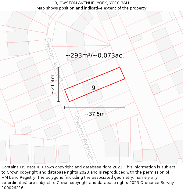 9, OWSTON AVENUE, YORK, YO10 3AH: Plot and title map