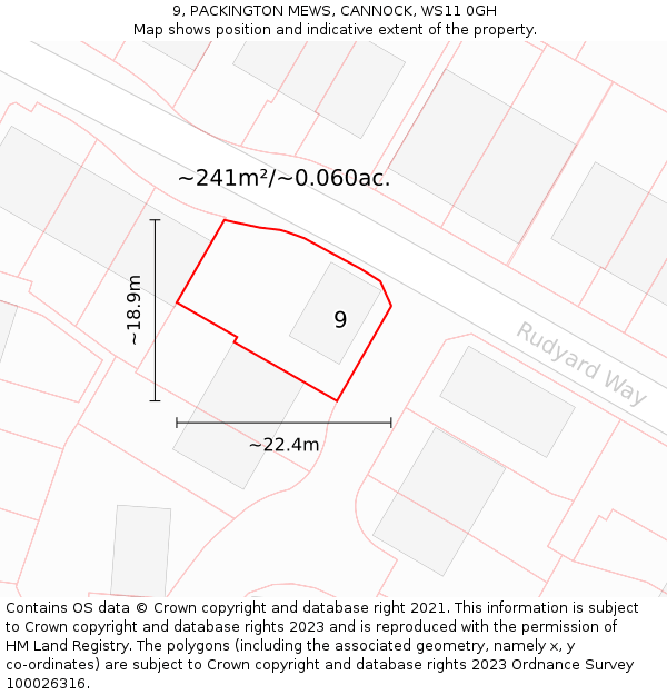 9, PACKINGTON MEWS, CANNOCK, WS11 0GH: Plot and title map