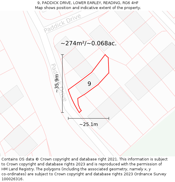 9, PADDICK DRIVE, LOWER EARLEY, READING, RG6 4HF: Plot and title map