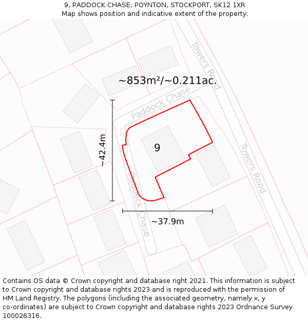 9, PADDOCK CHASE, POYNTON, STOCKPORT, SK12 1XR: Plot and title map