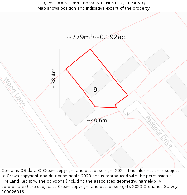 9, PADDOCK DRIVE, PARKGATE, NESTON, CH64 6TQ: Plot and title map