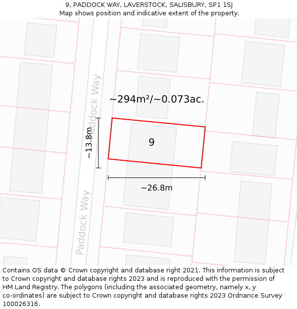 9, PADDOCK WAY, LAVERSTOCK, SALISBURY, SP1 1SJ: Plot and title map