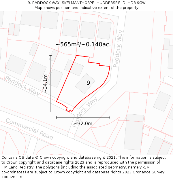 9, PADDOCK WAY, SKELMANTHORPE, HUDDERSFIELD, HD8 9GW: Plot and title map
