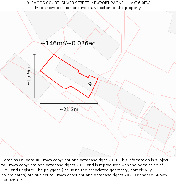 9, PAGGS COURT, SILVER STREET, NEWPORT PAGNELL, MK16 0EW: Plot and title map