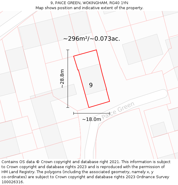 9, PAICE GREEN, WOKINGHAM, RG40 1YN: Plot and title map