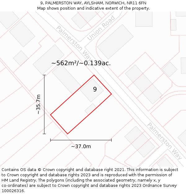 9, PALMERSTON WAY, AYLSHAM, NORWICH, NR11 6FN: Plot and title map