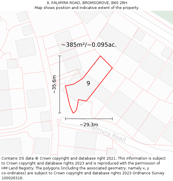 9, PALMYRA ROAD, BROMSGROVE, B60 2RH: Plot and title map