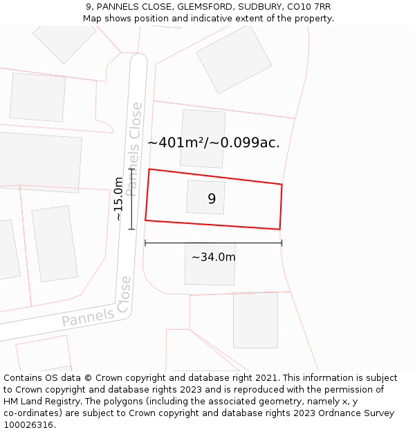 9, PANNELS CLOSE, GLEMSFORD, SUDBURY, CO10 7RR: Plot and title map