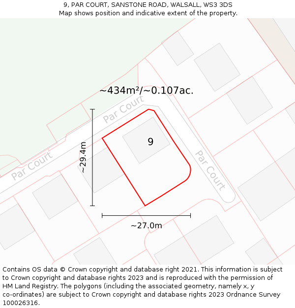 9, PAR COURT, SANSTONE ROAD, WALSALL, WS3 3DS: Plot and title map