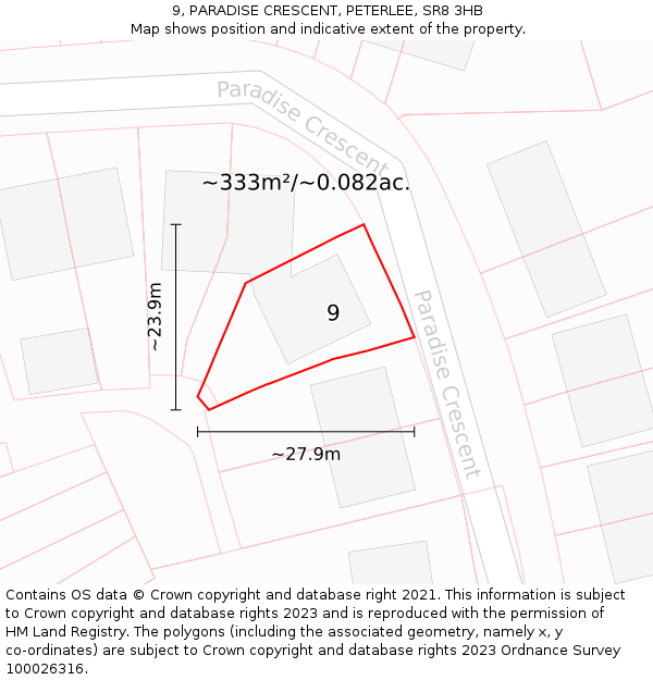 9, PARADISE CRESCENT, PETERLEE, SR8 3HB: Plot and title map