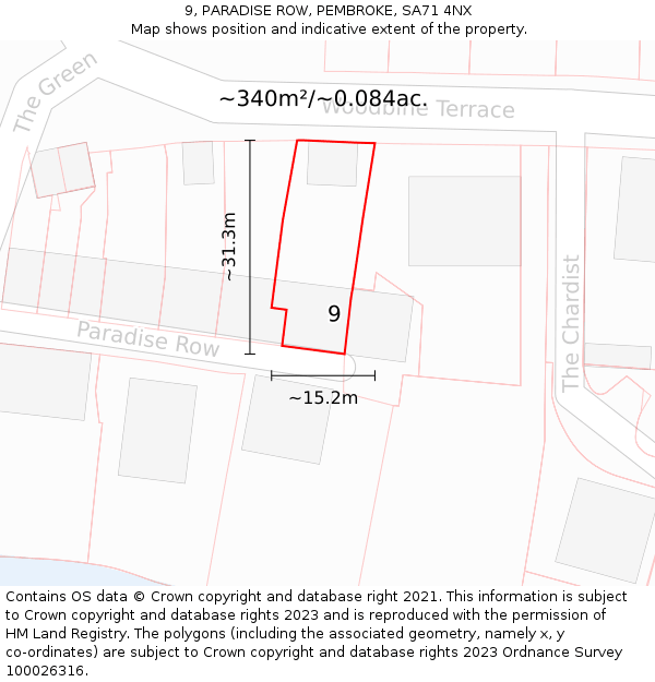 9, PARADISE ROW, PEMBROKE, SA71 4NX: Plot and title map