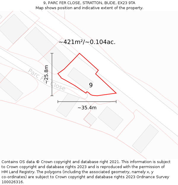 9, PARC FER CLOSE, STRATTON, BUDE, EX23 9TA: Plot and title map