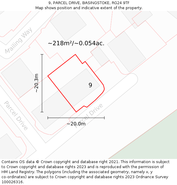 9, PARCEL DRIVE, BASINGSTOKE, RG24 9TF: Plot and title map
