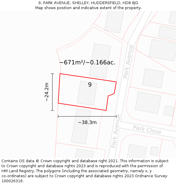 9, PARK AVENUE, SHELLEY, HUDDERSFIELD, HD8 8JG: Plot and title map