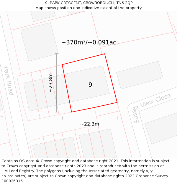 9, PARK CRESCENT, CROWBOROUGH, TN6 2QP: Plot and title map