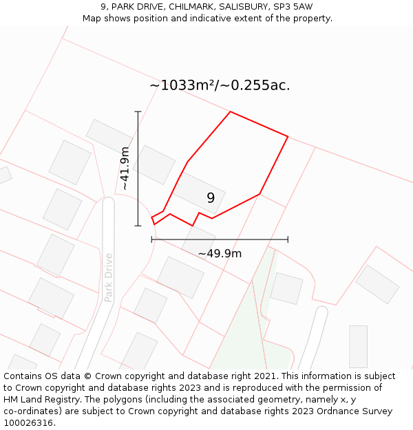 9, PARK DRIVE, CHILMARK, SALISBURY, SP3 5AW: Plot and title map