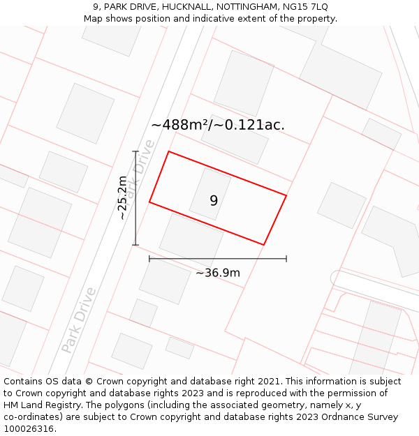 9, PARK DRIVE, HUCKNALL, NOTTINGHAM, NG15 7LQ: Plot and title map