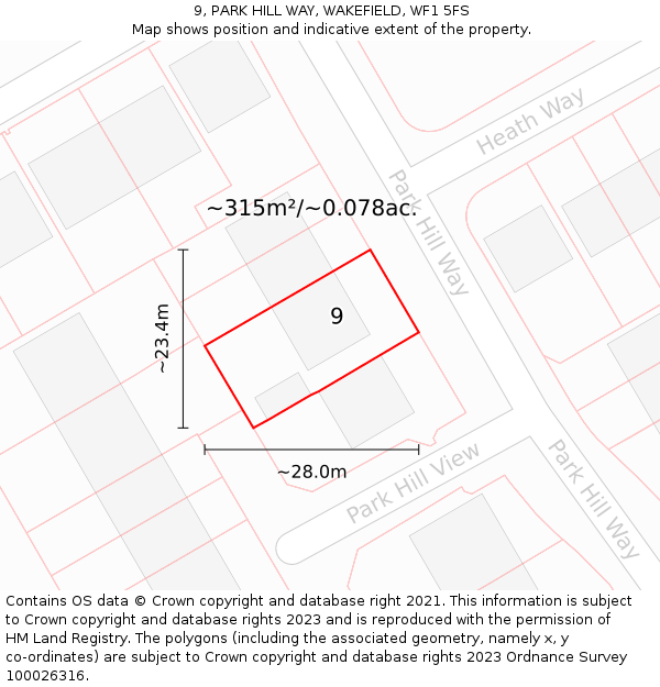 9, PARK HILL WAY, WAKEFIELD, WF1 5FS: Plot and title map