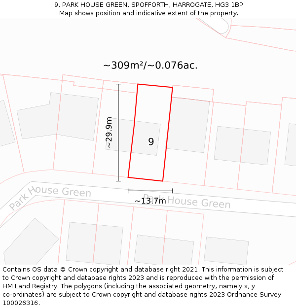 9, PARK HOUSE GREEN, SPOFFORTH, HARROGATE, HG3 1BP: Plot and title map