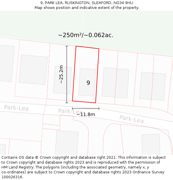 9, PARK LEA, RUSKINGTON, SLEAFORD, NG34 9HU: Plot and title map