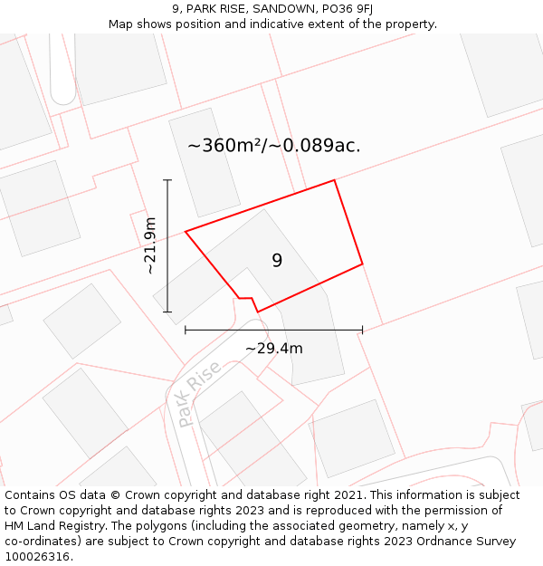 9, PARK RISE, SANDOWN, PO36 9FJ: Plot and title map