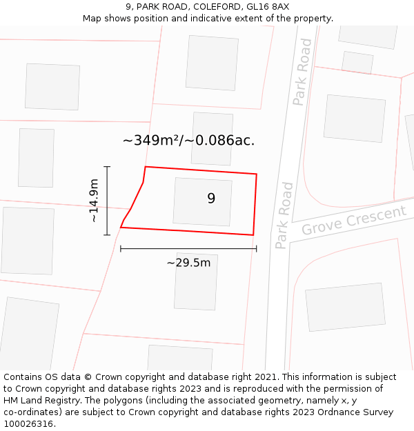 9, PARK ROAD, COLEFORD, GL16 8AX: Plot and title map