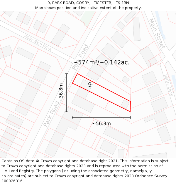 9, PARK ROAD, COSBY, LEICESTER, LE9 1RN: Plot and title map