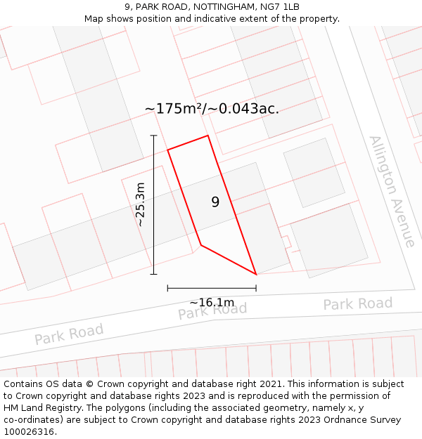 9, PARK ROAD, NOTTINGHAM, NG7 1LB: Plot and title map