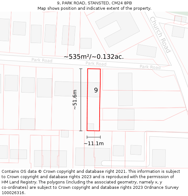 9, PARK ROAD, STANSTED, CM24 8PB: Plot and title map