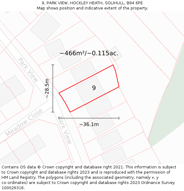 9, PARK VIEW, HOCKLEY HEATH, SOLIHULL, B94 6PE: Plot and title map