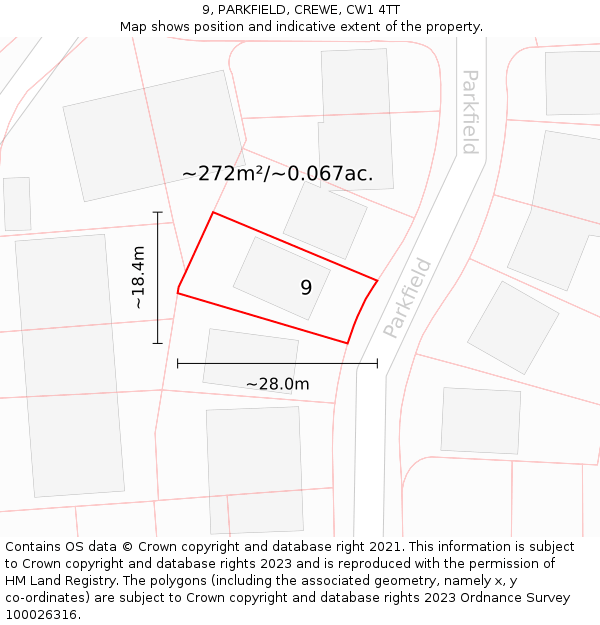 9, PARKFIELD, CREWE, CW1 4TT: Plot and title map