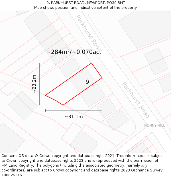 9, PARKHURST ROAD, NEWPORT, PO30 5HT: Plot and title map