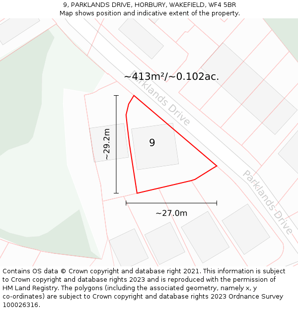 9, PARKLANDS DRIVE, HORBURY, WAKEFIELD, WF4 5BR: Plot and title map