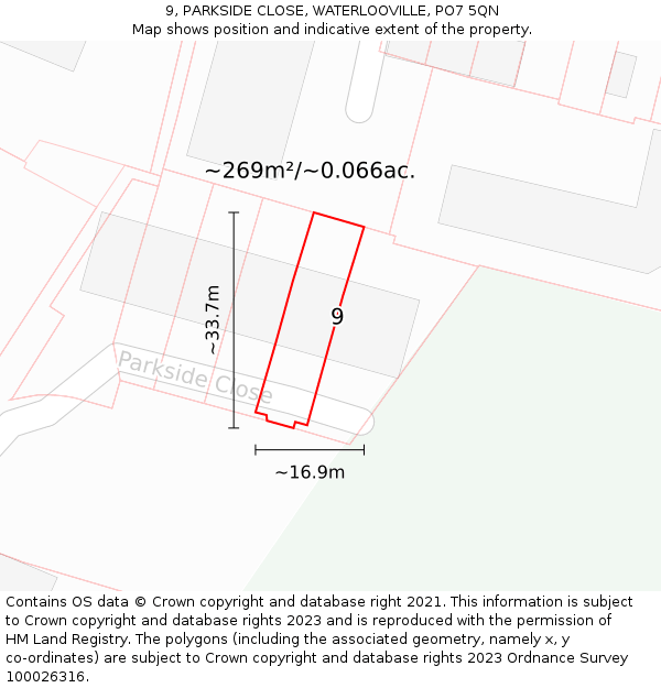 9, PARKSIDE CLOSE, WATERLOOVILLE, PO7 5QN: Plot and title map