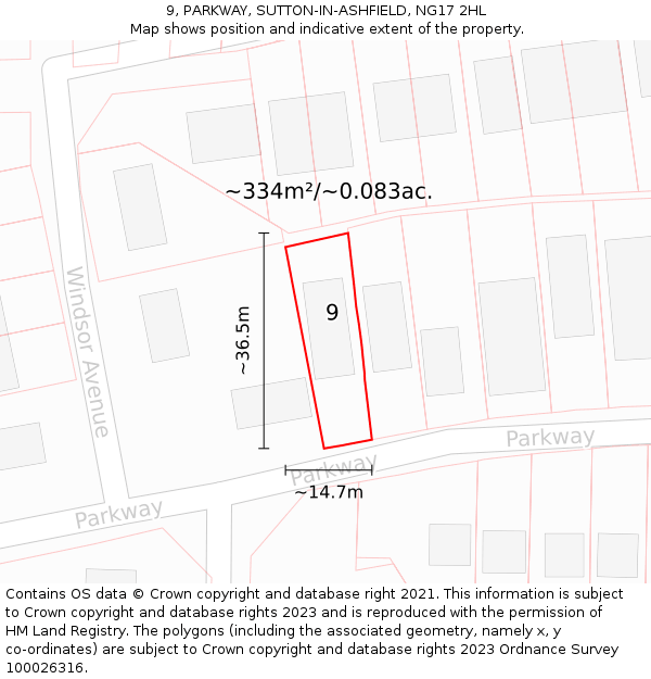 9, PARKWAY, SUTTON-IN-ASHFIELD, NG17 2HL: Plot and title map