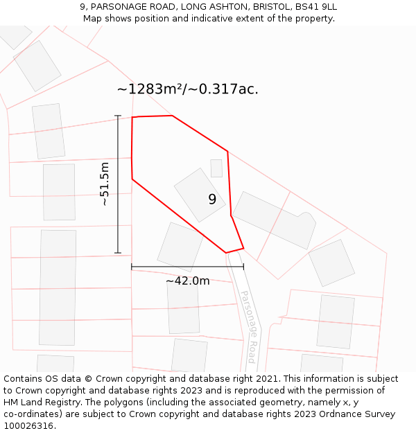 9, PARSONAGE ROAD, LONG ASHTON, BRISTOL, BS41 9LL: Plot and title map