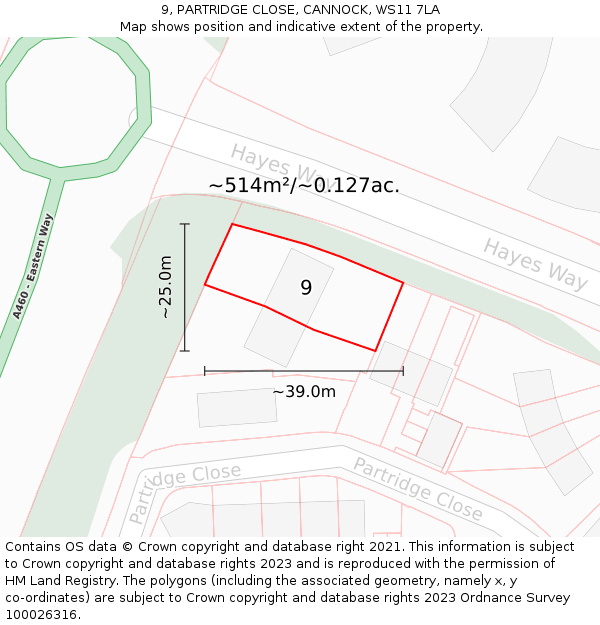 9, PARTRIDGE CLOSE, CANNOCK, WS11 7LA: Plot and title map