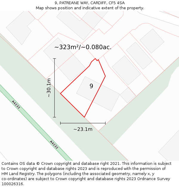 9, PATREANE WAY, CARDIFF, CF5 4SA: Plot and title map