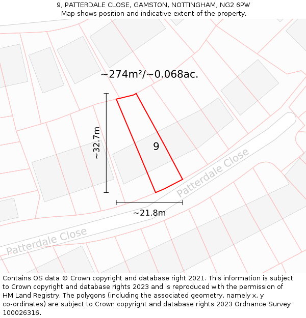 9, PATTERDALE CLOSE, GAMSTON, NOTTINGHAM, NG2 6PW: Plot and title map