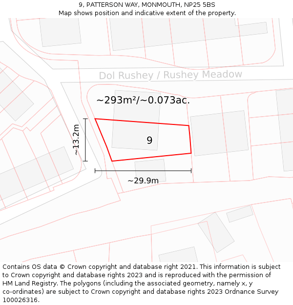 9, PATTERSON WAY, MONMOUTH, NP25 5BS: Plot and title map