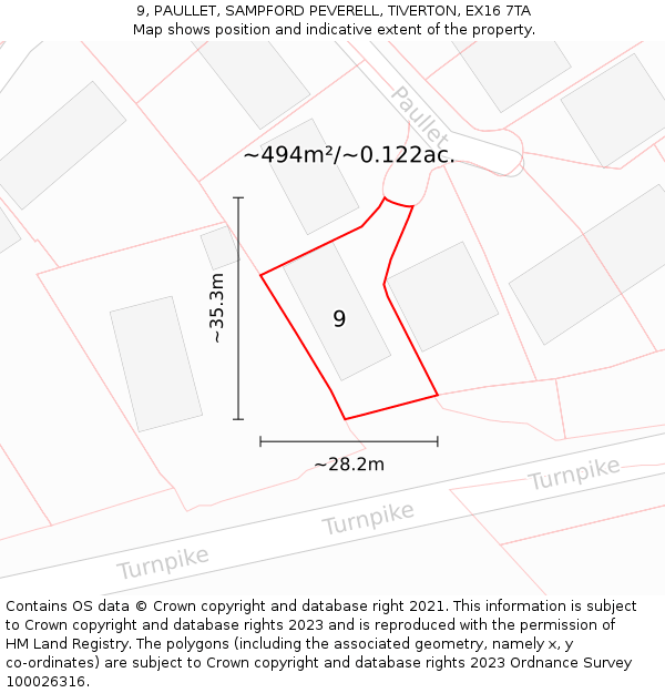 9, PAULLET, SAMPFORD PEVERELL, TIVERTON, EX16 7TA: Plot and title map