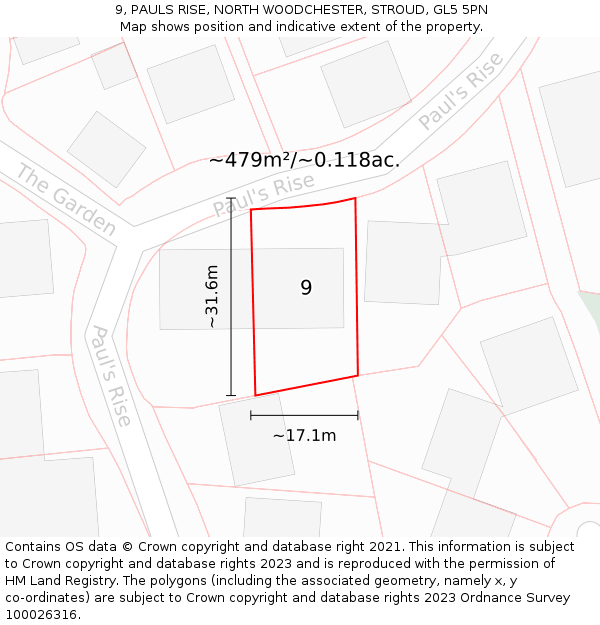 9, PAULS RISE, NORTH WOODCHESTER, STROUD, GL5 5PN: Plot and title map