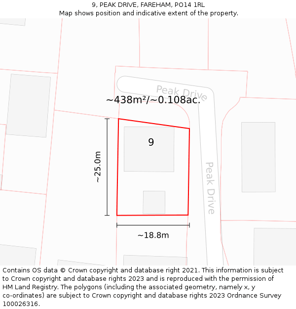 9, PEAK DRIVE, FAREHAM, PO14 1RL: Plot and title map