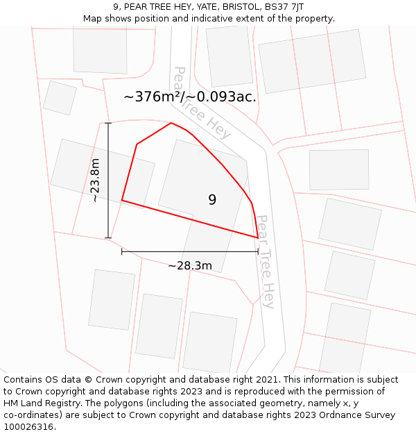 9, PEAR TREE HEY, YATE, BRISTOL, BS37 7JT: Plot and title map