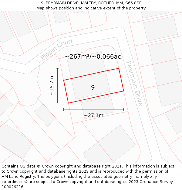 9, PEARMAIN DRIVE, MALTBY, ROTHERHAM, S66 8SE: Plot and title map