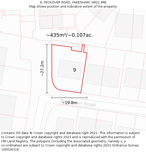9, PECKOVER ROAD, FAKENHAM, NR21 9RE: Plot and title map