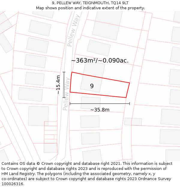 9, PELLEW WAY, TEIGNMOUTH, TQ14 9LT: Plot and title map