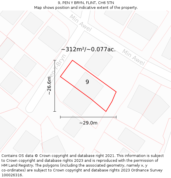 9, PEN Y BRYN, FLINT, CH6 5TN: Plot and title map